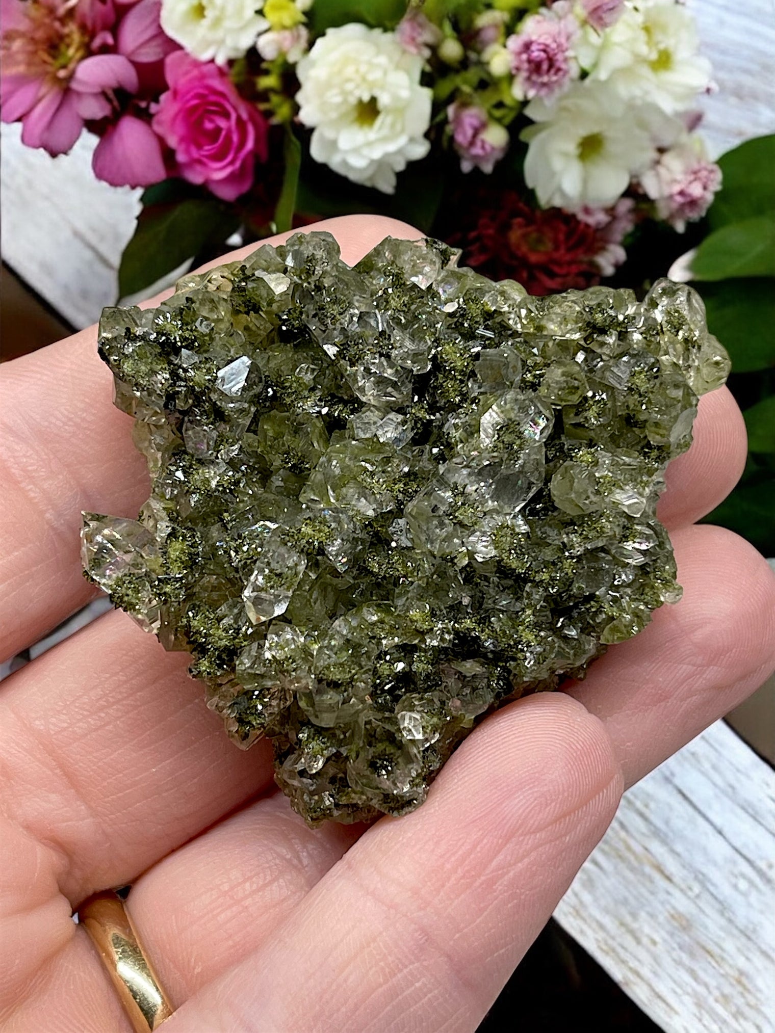 Epidote and Quartz for Abundance, Manifesting & Positive Outlook