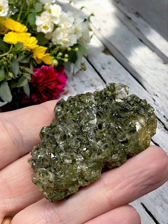 Epidote and Quartz for Abundance, Manifesting & Positive Outlook