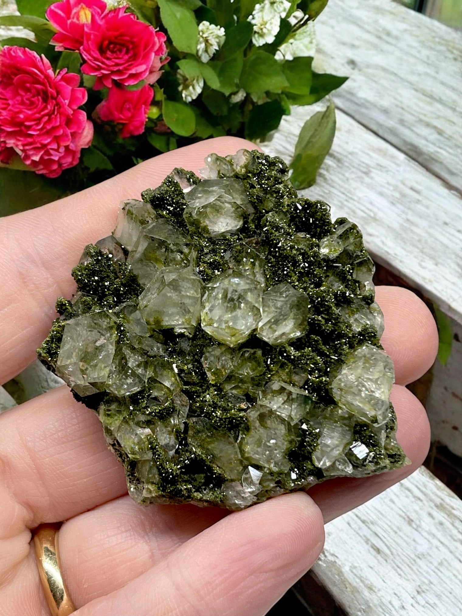 Epidote and Quartz for Abundance, Manifesting & Positive Outlook