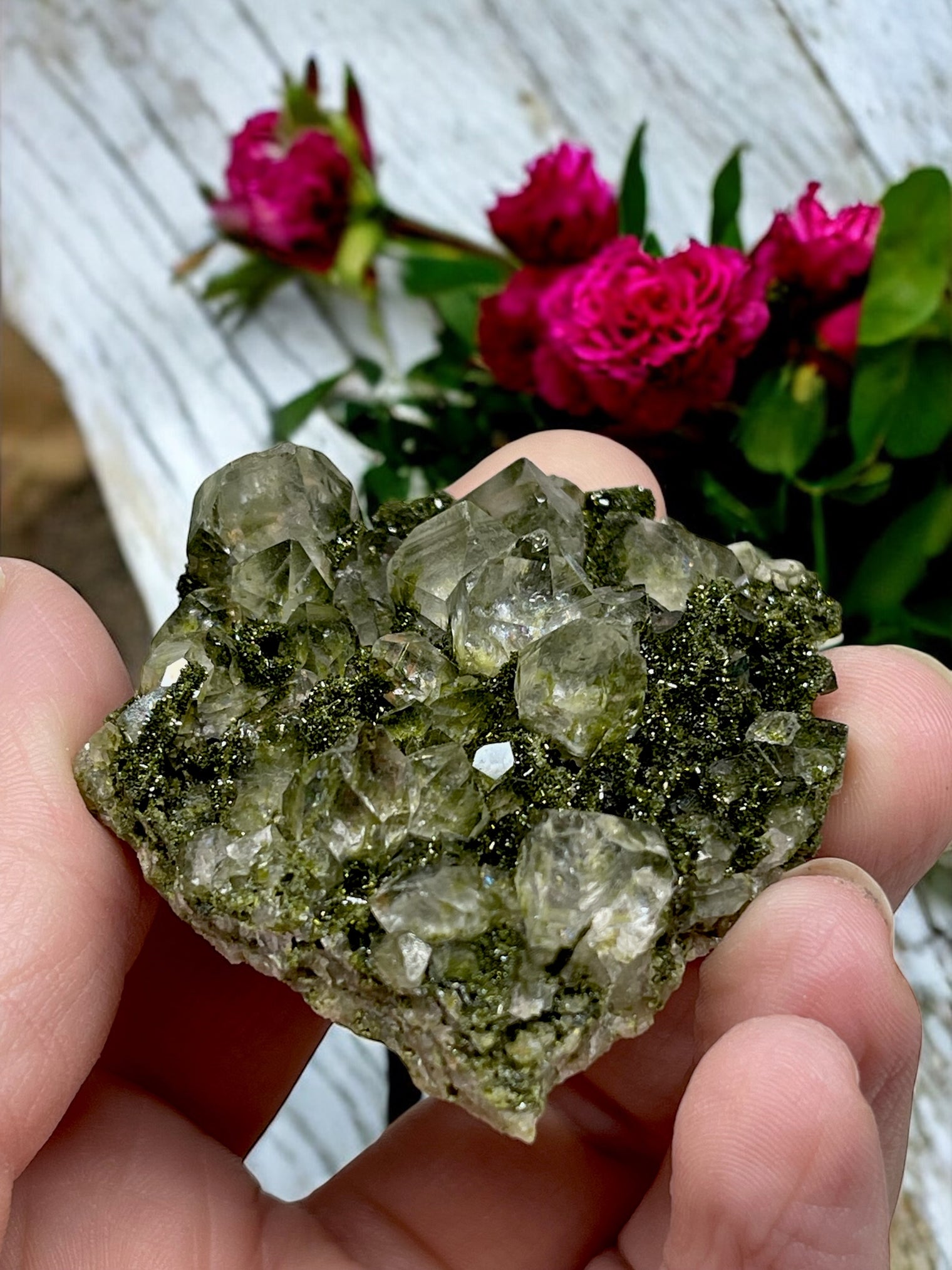 Epidote and Quartz for Abundance, Manifesting & Positive Outlook