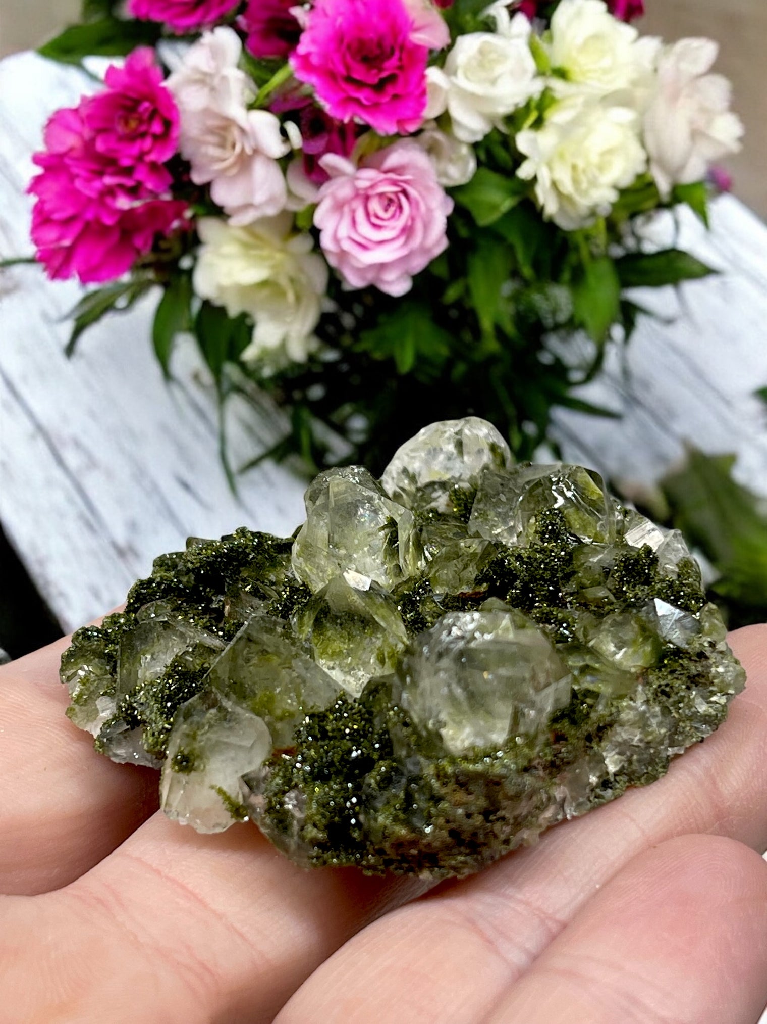 Epidote and Quartz for Abundance, Manifesting & Positive Outlook
