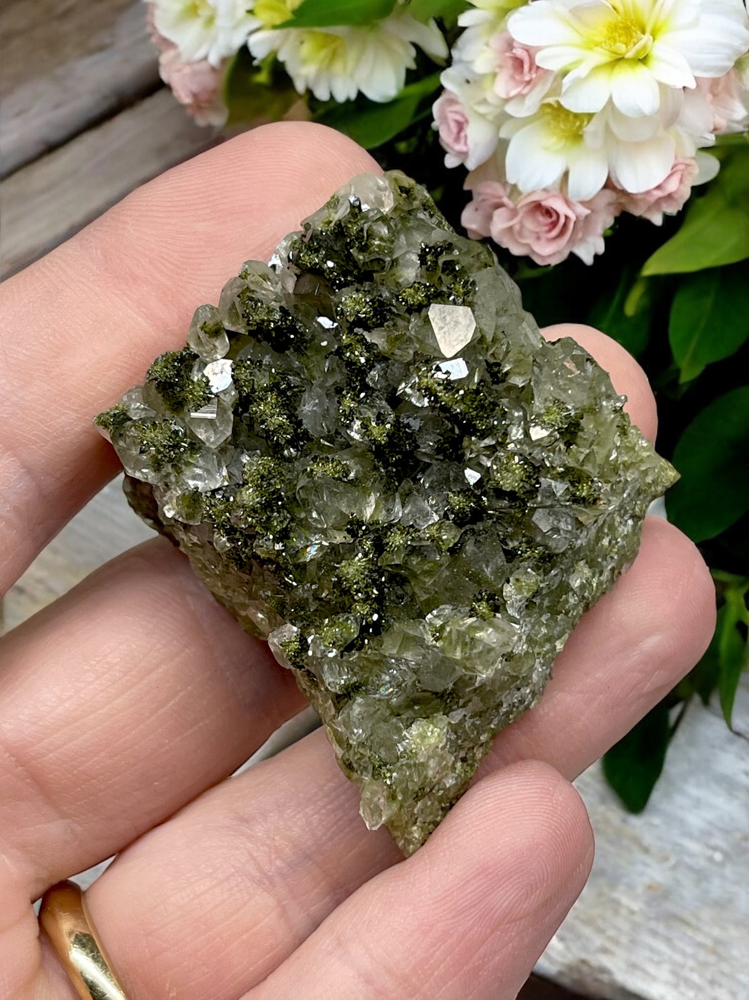 Epidote and Quartz for Abundance, Manifesting & Positive Outlook
