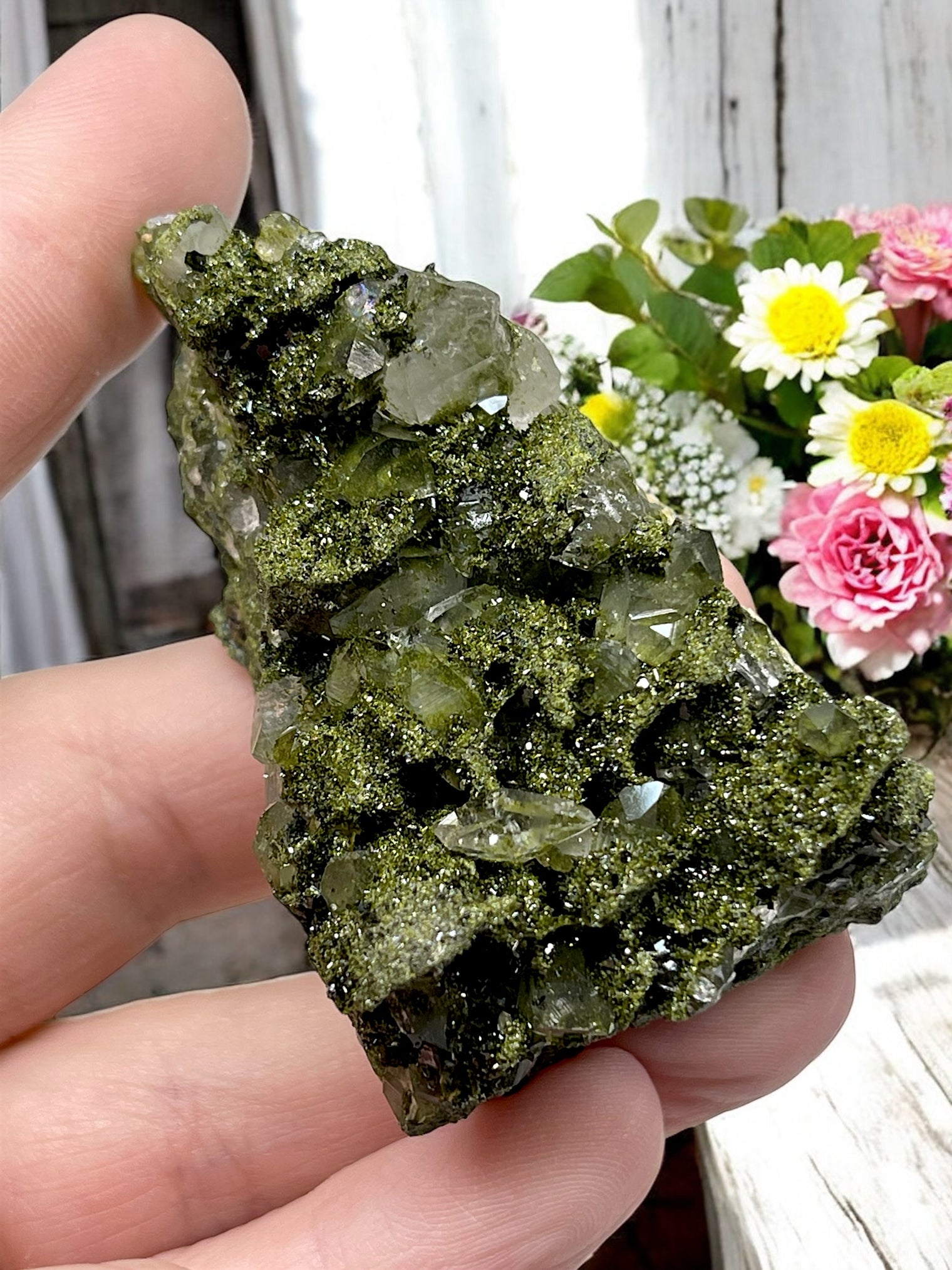 Epidote and Quartz for Abundance, Manifesting & Positive Outlook