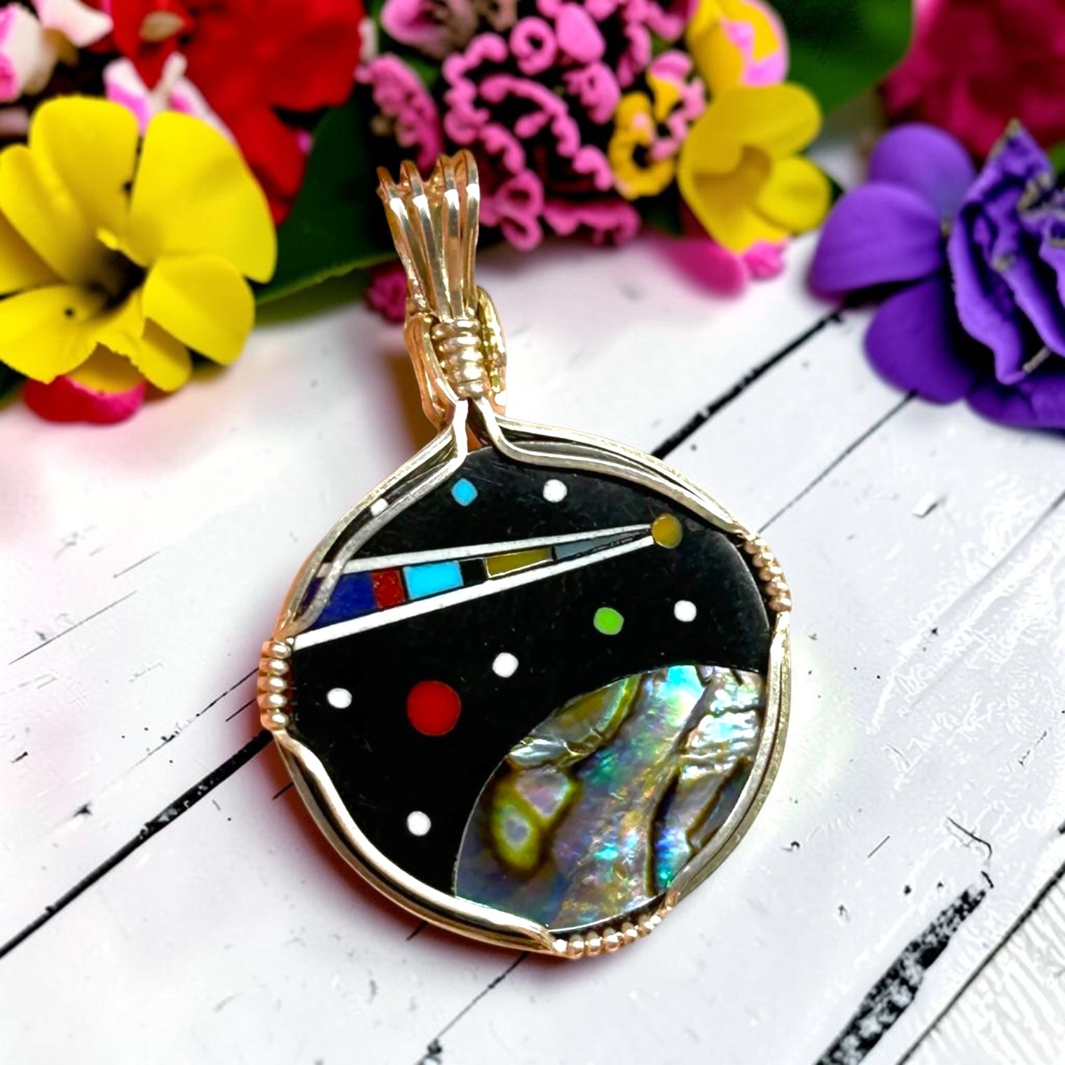Abalone Shell Cosmos Intarsia Pendant for Inspiring Creativity, Soothing Energy & Emotional Balance