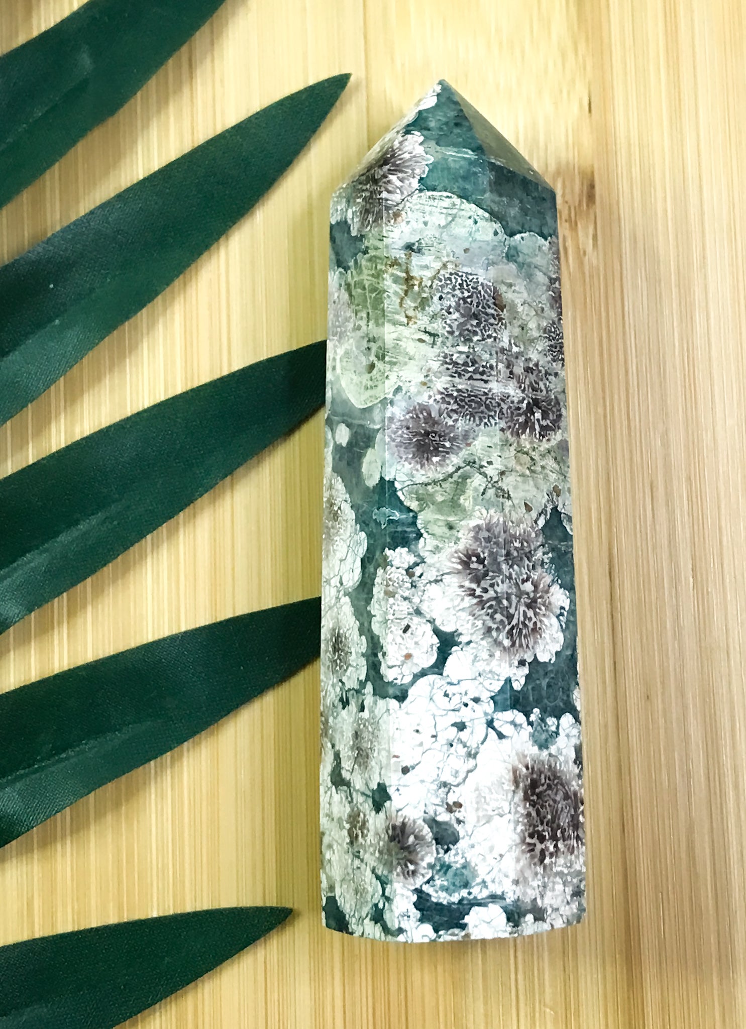 Green Flower Agate Crystal Point for Promoting Capability, Promise & Aptitude