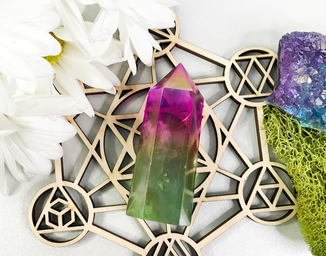 Aura Quartz Crystal Point for Love, Divine Connection & Rebirth