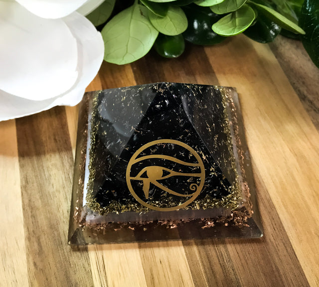 Black Tourmaline & Selenite Orgonite Pyramid for Protection, Grounding & Supportive Energy