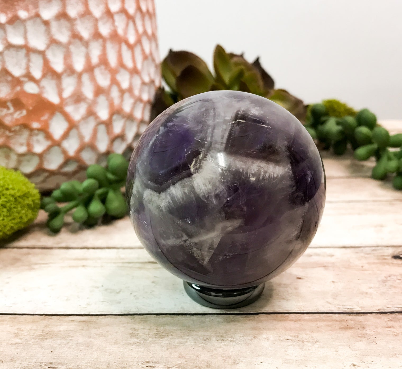 Chevron Amethyst Sphere for Opening Your Third Eye, Intuition & Creativity