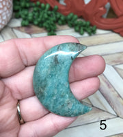 Amazonite Crescent Moon Palm Stone for Communication, Objectivity & Inner Conflicts