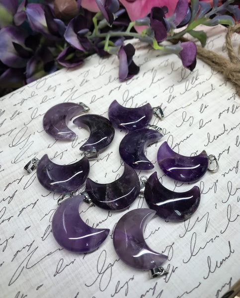 Amethyst Crescent Moon Pendant for Protection, Selflessness & Relieving Stress