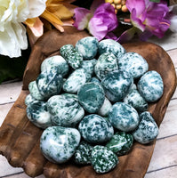 Moss Agate Tumbled Stone for Self Expression, Communication & Tranquility