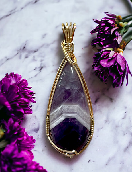 Chevron Amethyst Pendant for Opening Your Third Eye, Intuition & Creativity