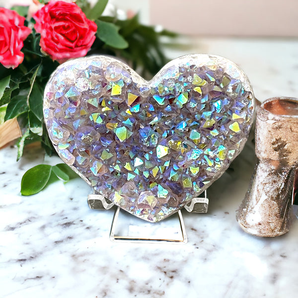 Angel Aura Druzy Heart for Spiritual Connection, Energy Balance & Peace