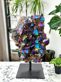 Titanium Aura Quartz Geode on Stand for Chakra Charging, Restores Balance & Promotes Positive Energy
