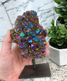 Titanium Aura Quartz Geode on Stand for Chakra Charging, Restores Balance & Promotes Positive Energy