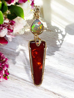 Ethiopian Opal and Red Ammolite Pendant for Attracting Positive Outcomes & Embracing New Beginnings