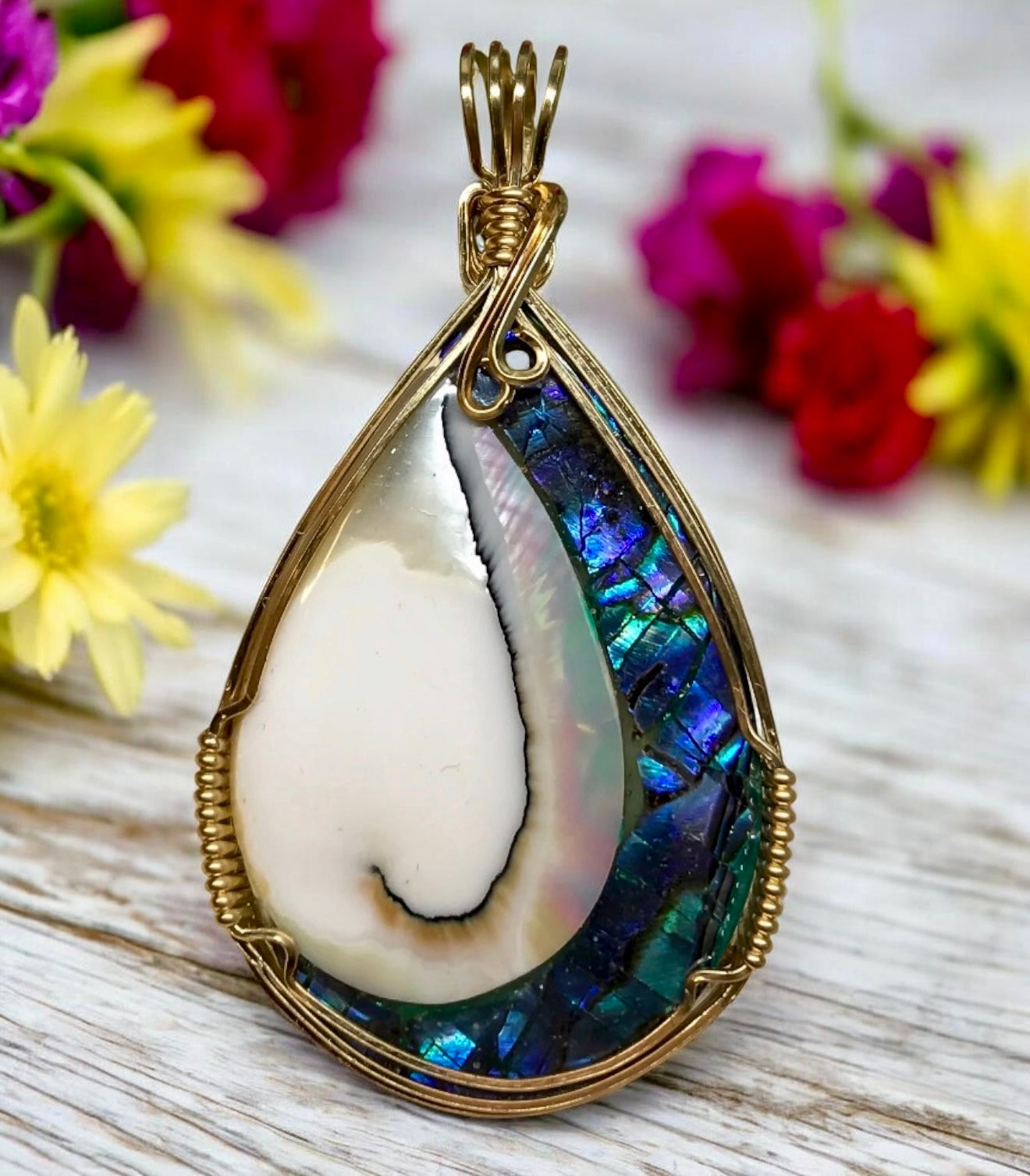 Abalone & Osmena Shell Pendant for Emotional Healing, Compassion & Intuition