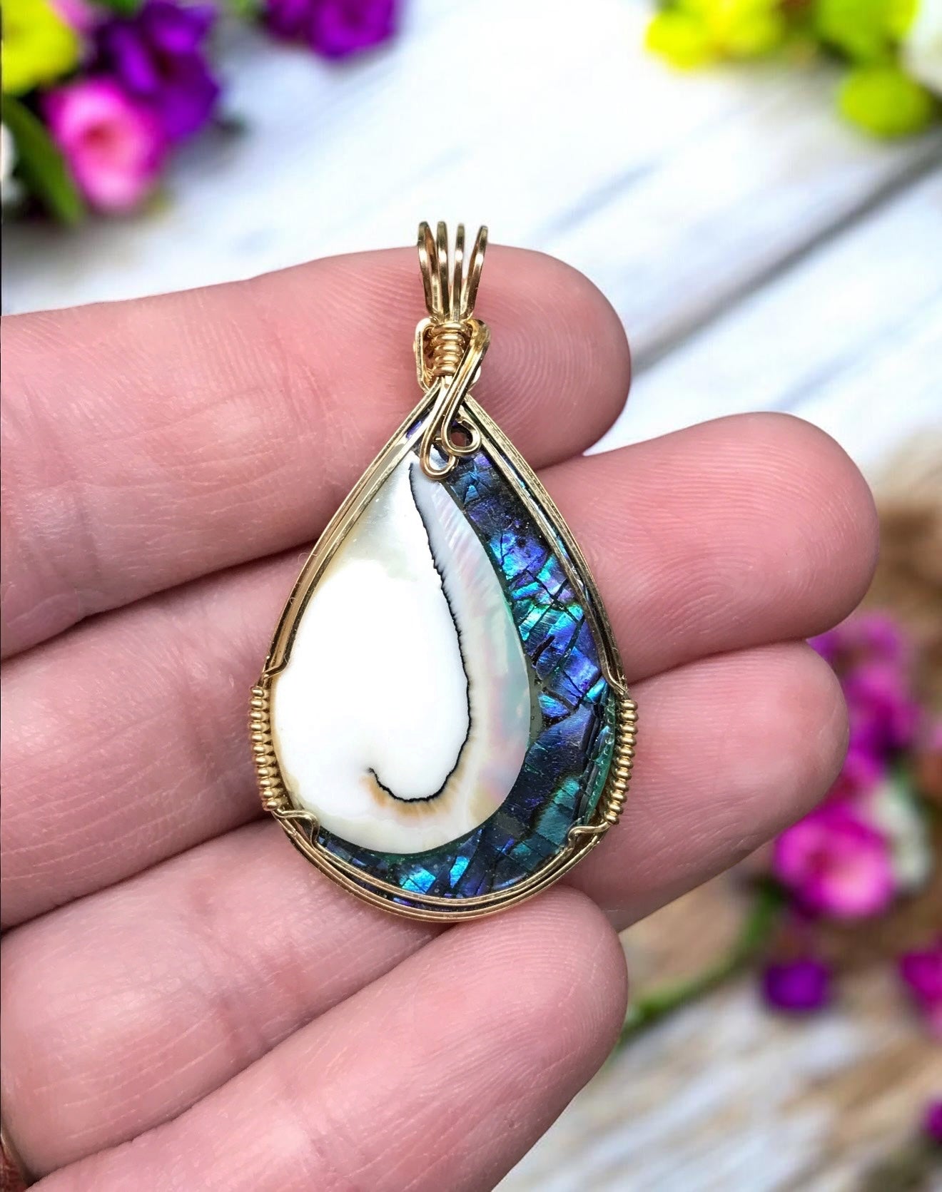 Abalone & Osmena Shell Pendant for Emotional Healing, Compassion & Intuition