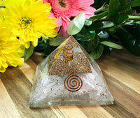 Selenite Orgonite Pyramid for Crystal Cleansing, Nightmares & Healthy Sleep