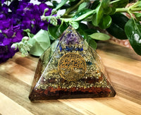Chakra Orgonite Pyramid with Gold Layers for Aligning & Cleansing Your Chakra's