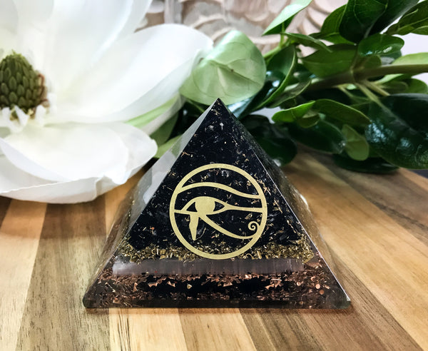 Black Tourmaline & Selenite Orgonite Pyramid for Protection, Grounding & Supportive Energy