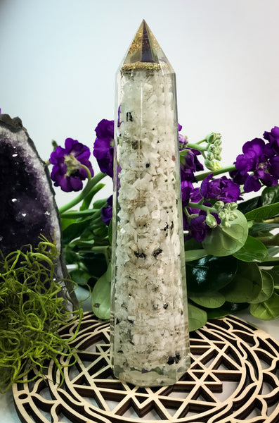 Moonstone Orgonite Tower for New Beginnings, Inner Growth & Intuition