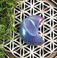 Angel Aura Druzy Moon Palm Stone for Spiritual Connection, Energy Balance & Peace