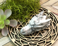 Howlite Dragon Skull Carving for Metal Clarity, Stopping Intrusive Thoughts & Memory